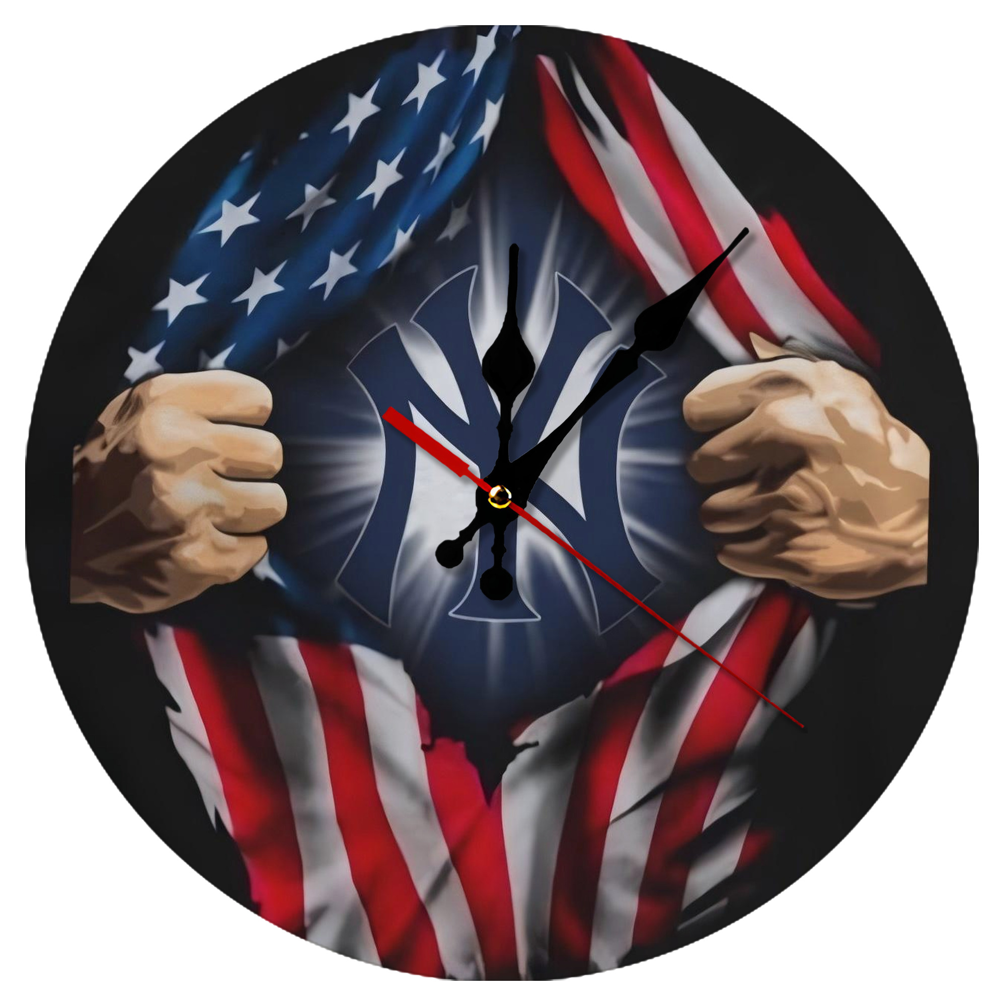 New York Yankees US Flag Yankees Inside Me Silent Round Wall Clock – Modern & Stylish DIY Design, Durable Wood Construction, Easy To Install – Perfect For Office, Bedroom, Living Room, And More